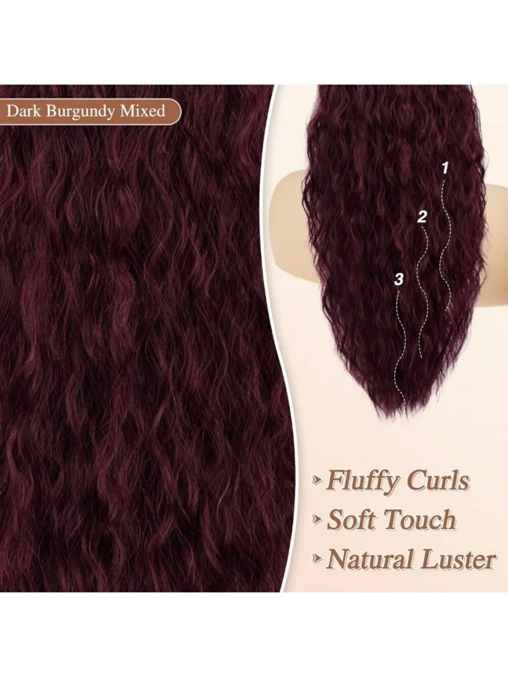 Burgundy Curly Drawstring Ponytail Extension – Long Wavy Synthetic Hairpiece for